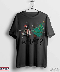 Black Cat Pushing Christmas Tree Over Cat What Men's T-shirt