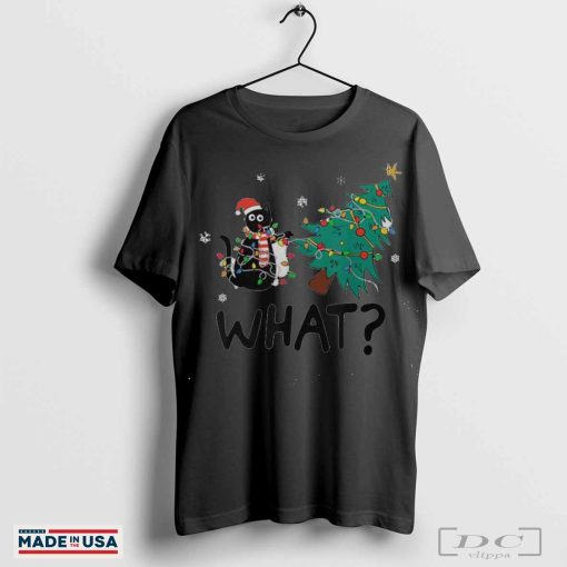 Black Cat Pushing Christmas Tree Over Cat What Men's T-shirt