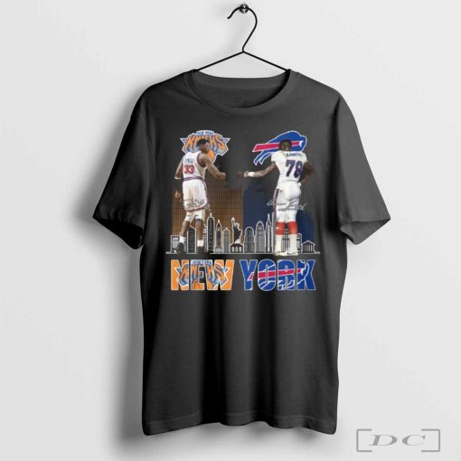 New York Knicks Patrick Ewing Buffalo Bills Famer Bruce Smith T-Shirt