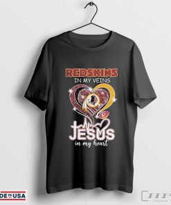 Washington Commanders Redskins Redskins In My Veins Jesus In My Heart Diamond T-Shirts