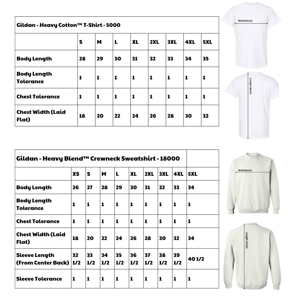 Size Chart Tshirt and Sweatshirt Vflippa