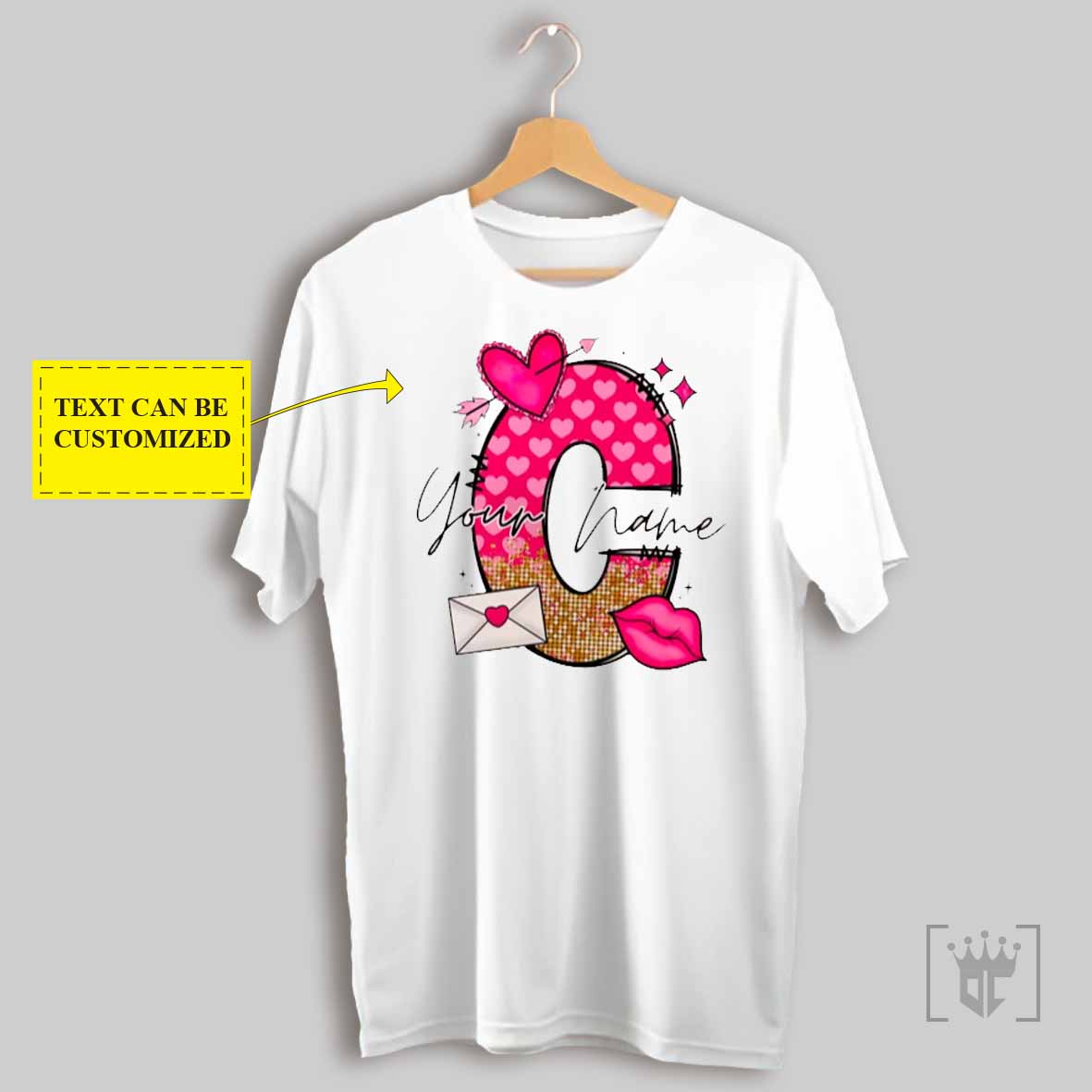 Editable Valentines Day Pink Hearts Doodle Letter T Shirt