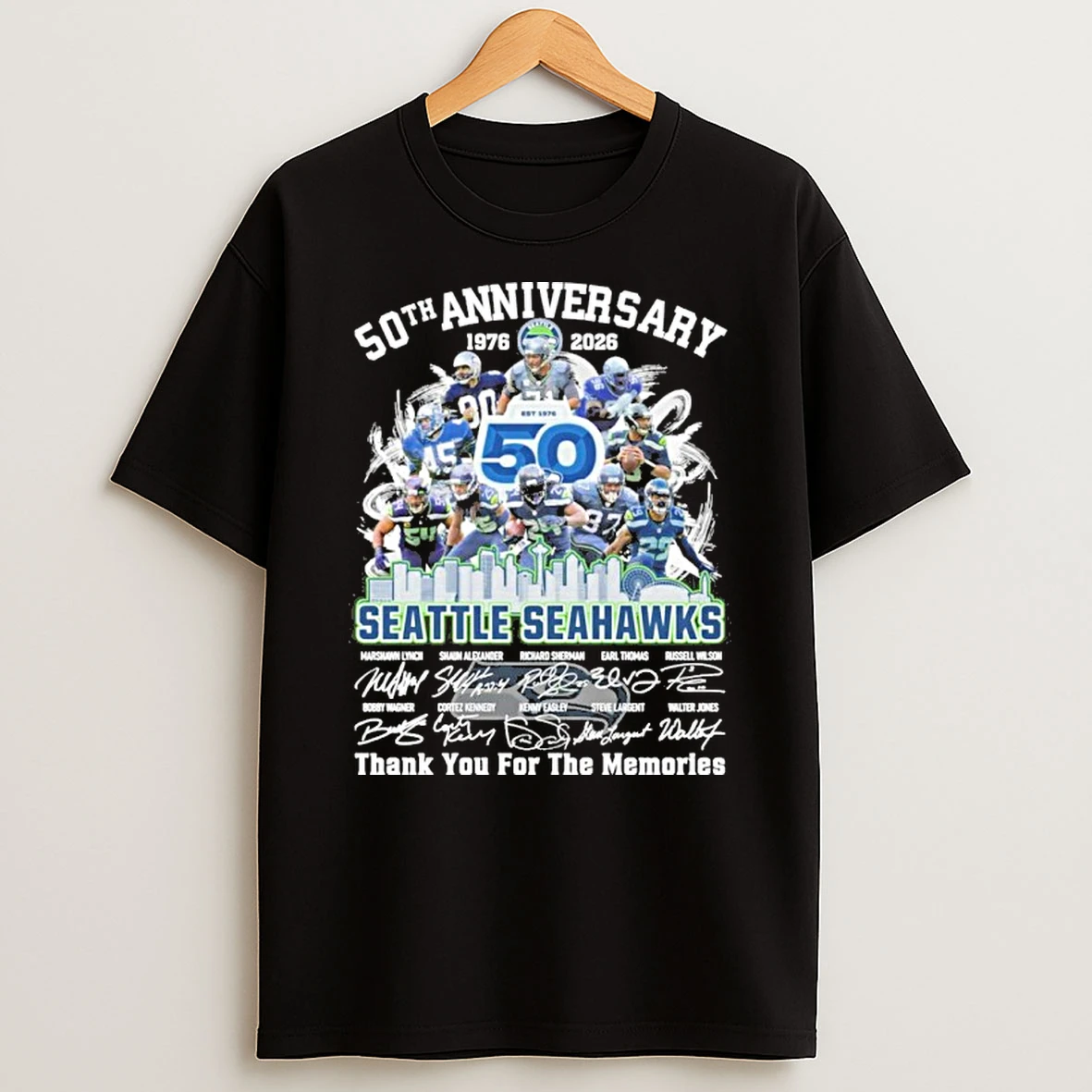 50th Anniversary 1976 2026 Team Player Seattle Seahawks Signature Thank You For The Memories Tshirt Hoodie