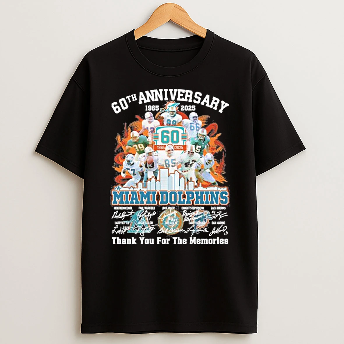 60th Anniversary 1965 2025 Miami Dolphins Team Signatures Tshirt Hoodie