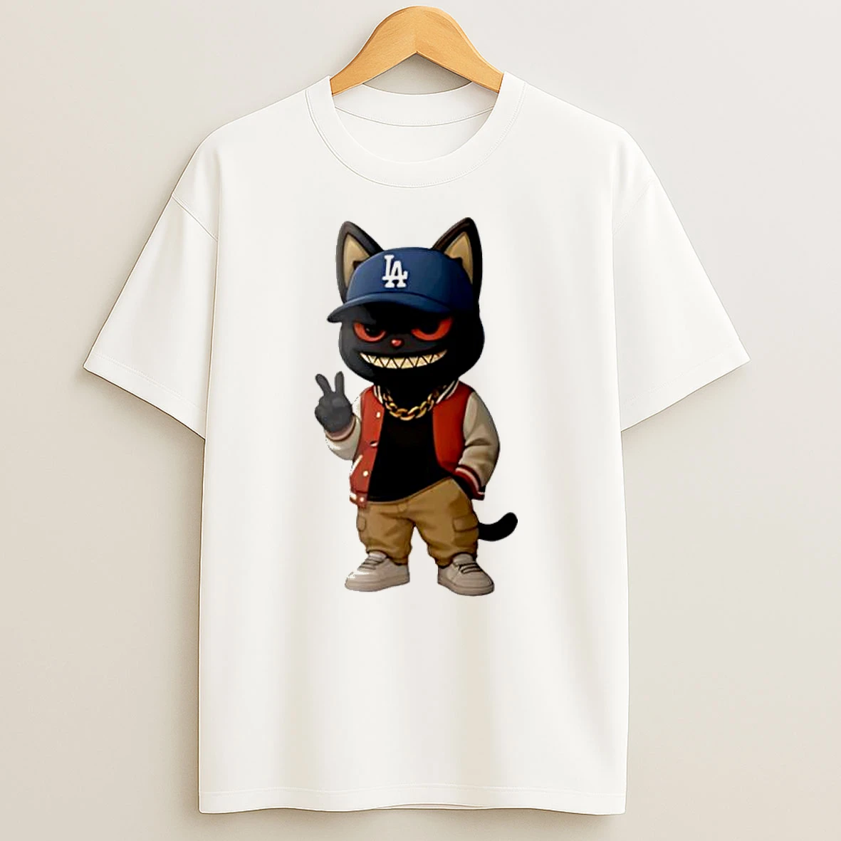 Black Cat Hiphop With Hat La Dodgers Tshirt Hoodie