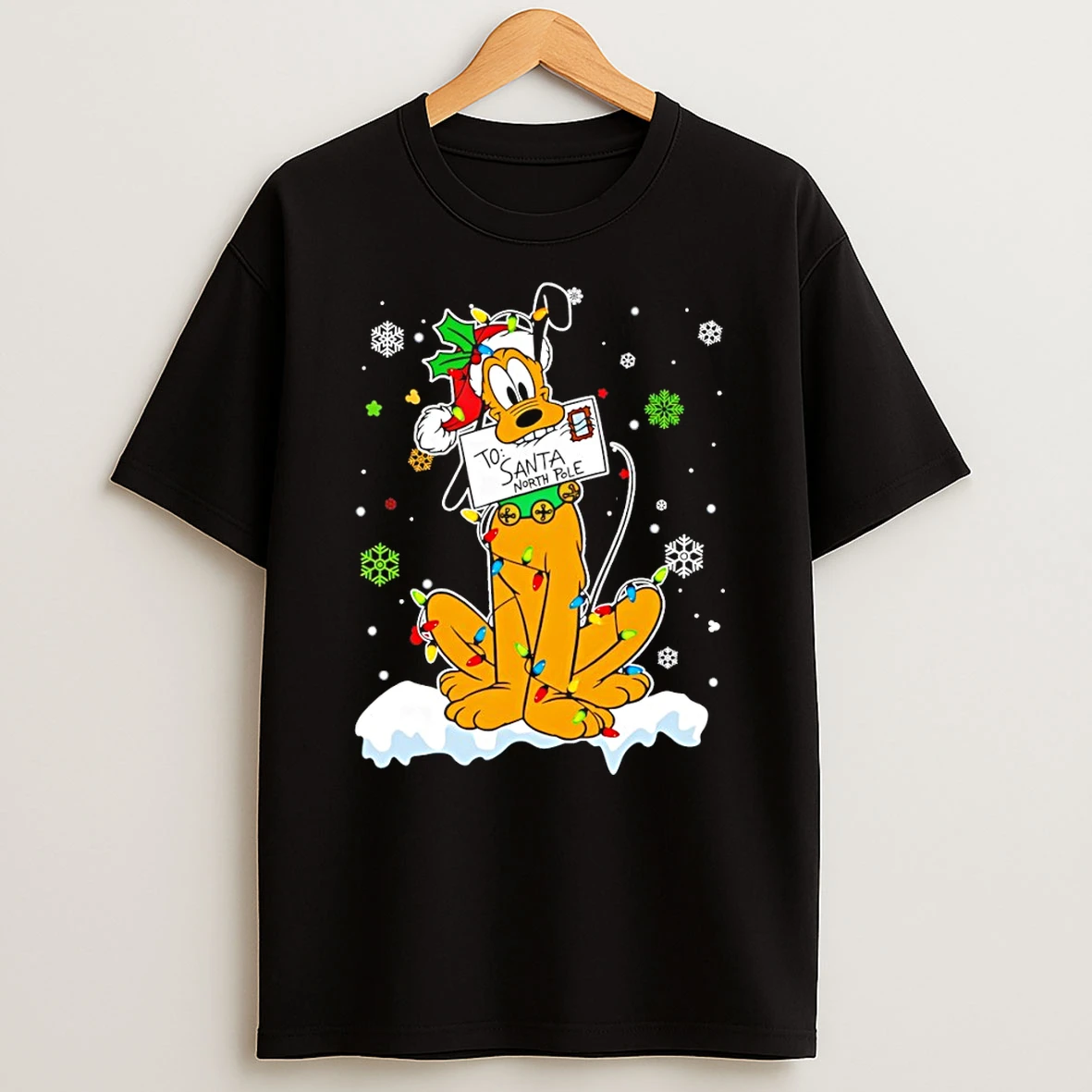 Disney Pluto Dog Christmas Lights Snowflake Tshirt Hoodie