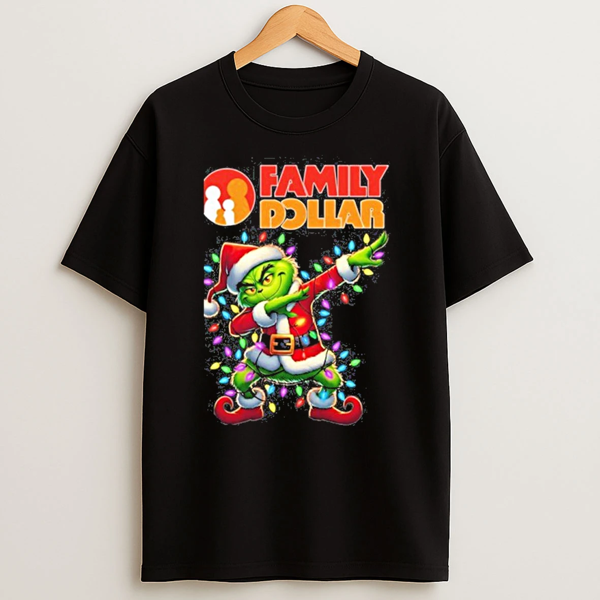 Family Dollar Logo X Grinch Dabbing Light Christmas Tshirt Hoodie