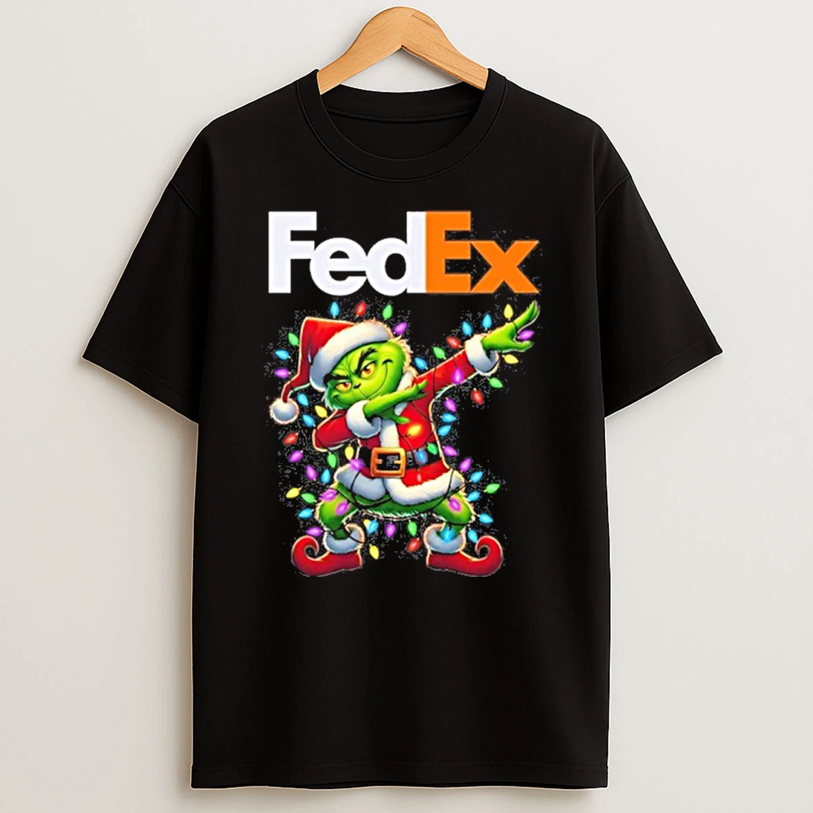 Fedex Logo X Grinch Dabbing Light Christmas Tshirt Hoodie
