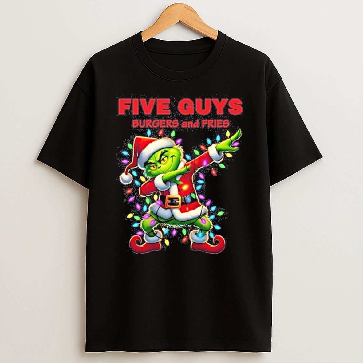 Five Guys Logo X Grinch Dabbing Light Christmas Tshirt Hoodie