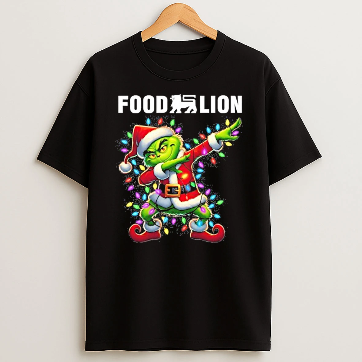 Food Lion Logo X Grinch Dabbing Light Christmas Tshirt Hoodie