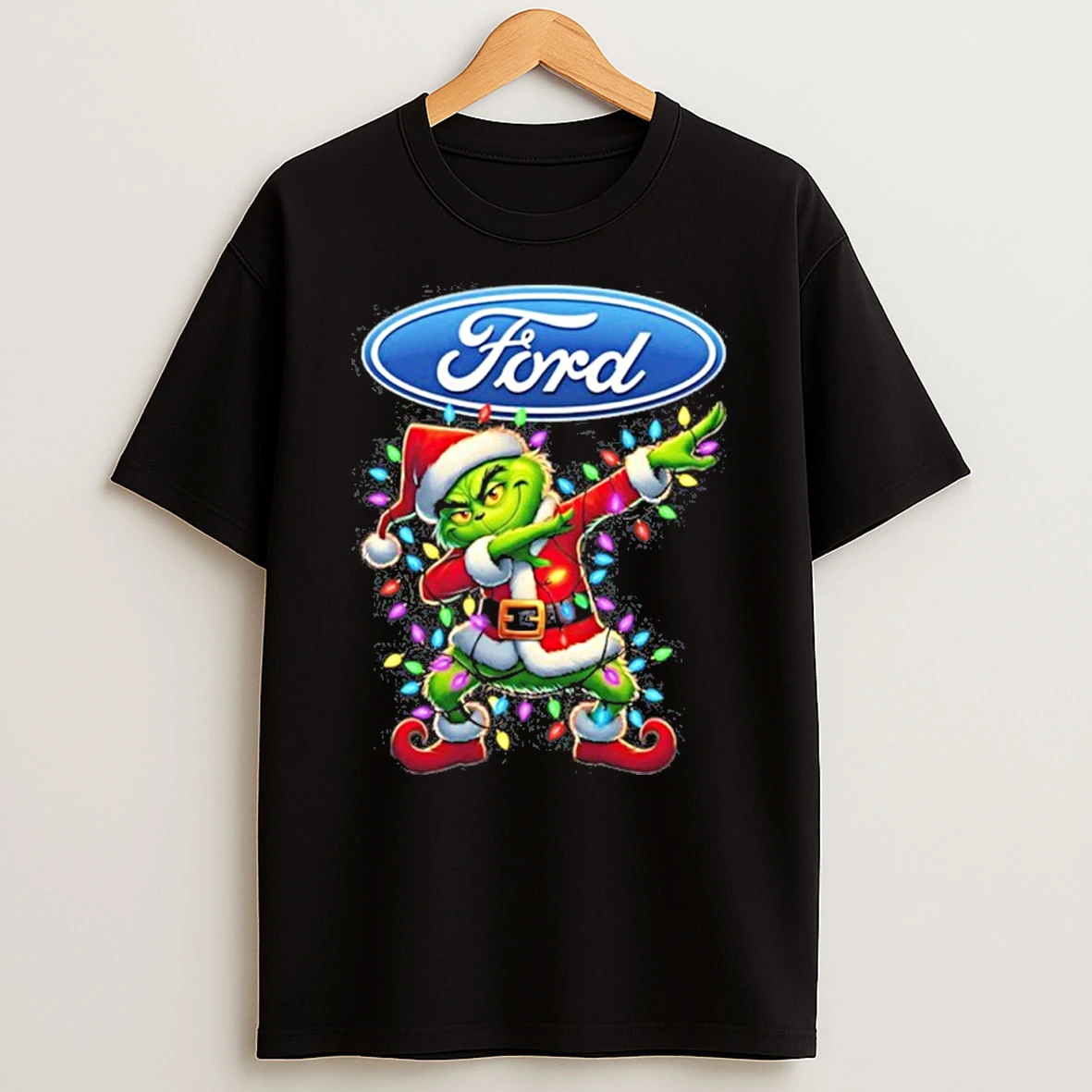 Ford Motor Logo X Grinch Dabbing Light Christmas Tshirt Hoodie