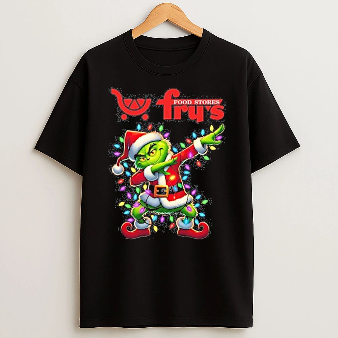 Frys Food Lobby Logo X Grinch Dabbing Light Christmas Tshirt Hoodie