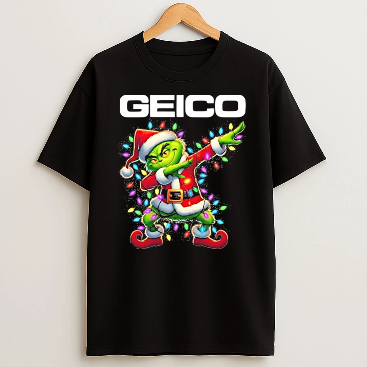 Geico Logo X Grinch Dabbing Light Christmas Tshirt Hoodie