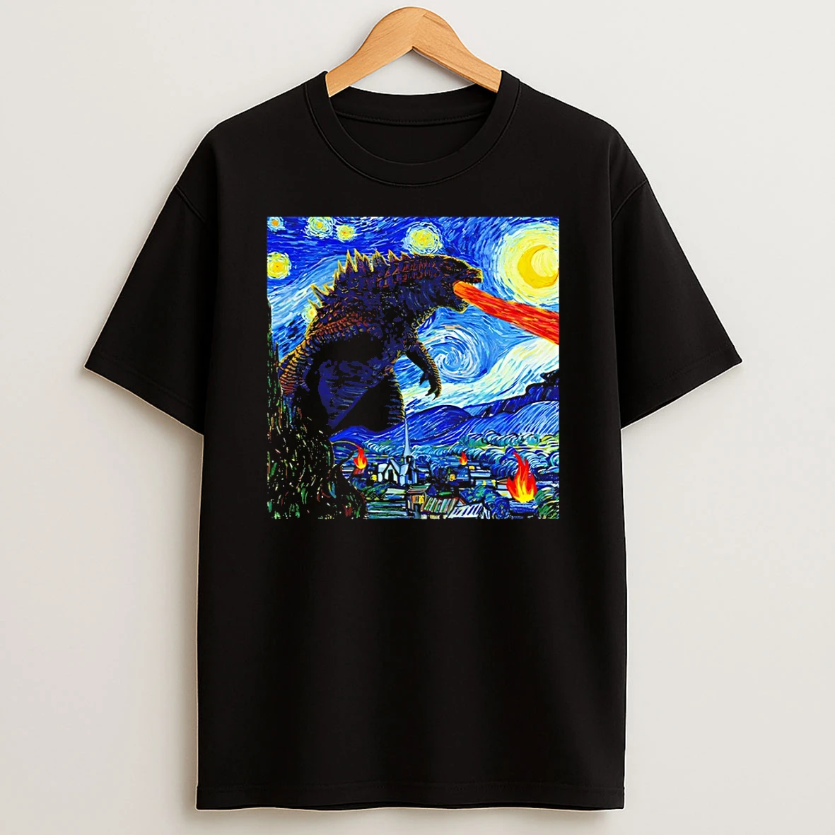 Godzilla Starry Night Van Gogh Tshirt Hoodie