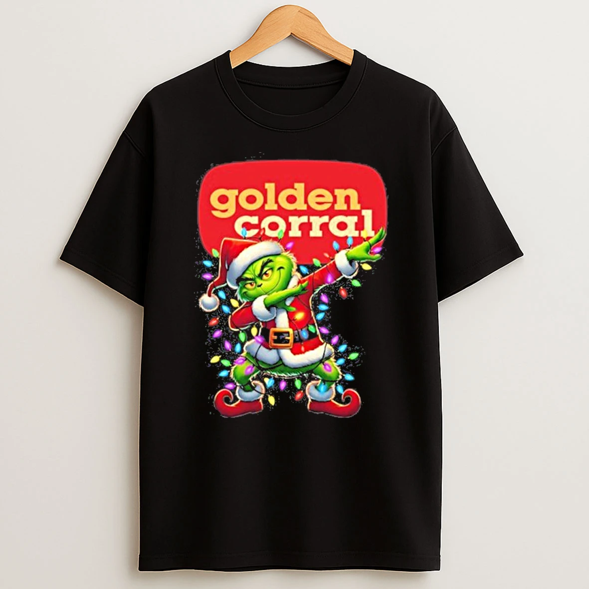 Golden Corral Logo X Grinch Dabbing Light Christmas Tshirt Hoodie