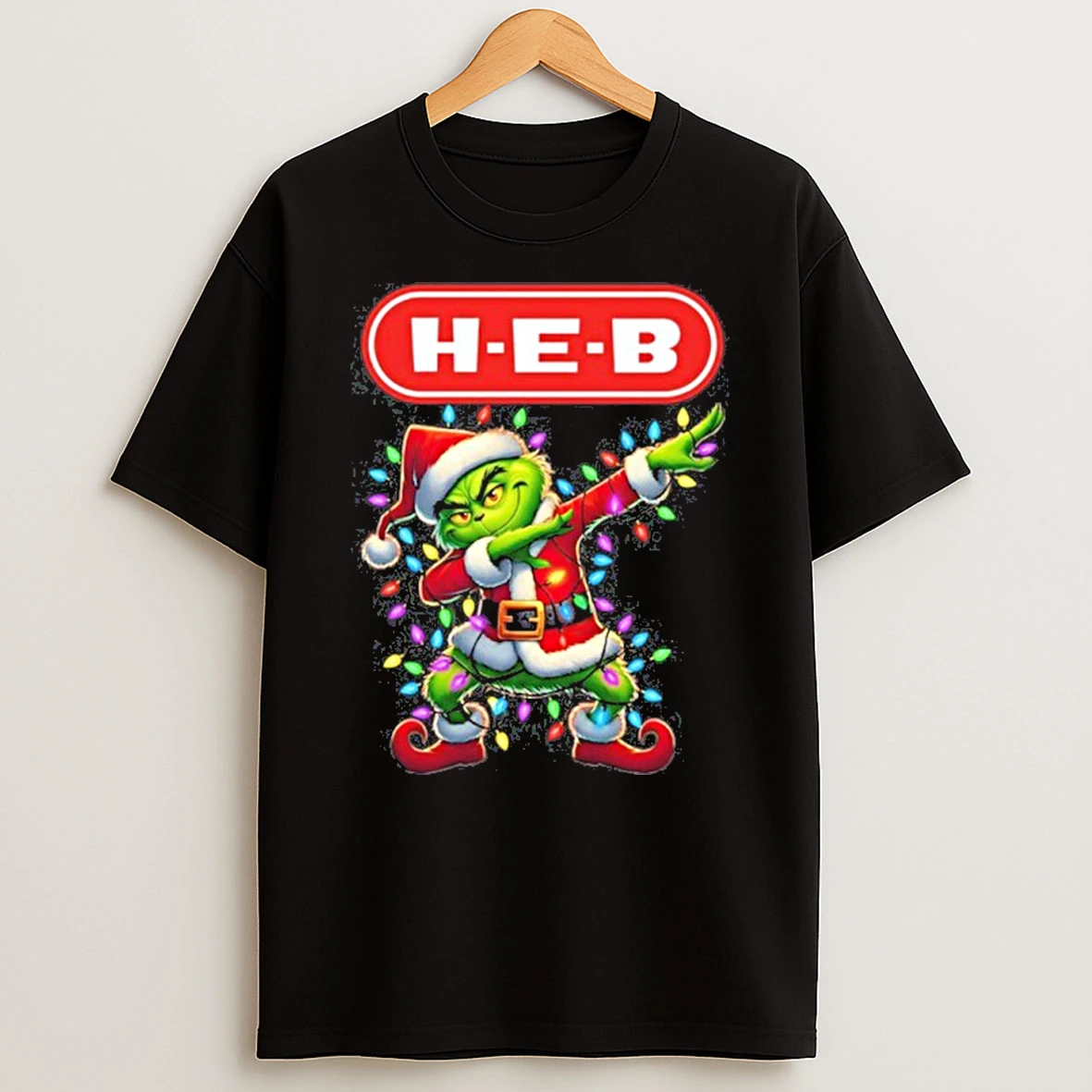 H E B Logo X Grinch Dabbing Light Christmas Tshirt Hoodie