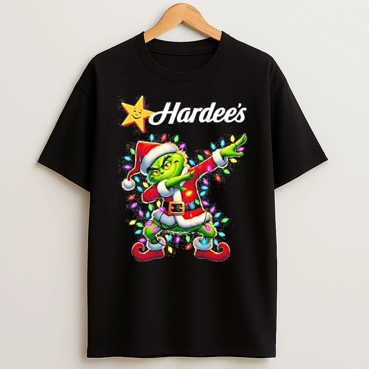 Hardees Logo X Grinch Dabbing Light Christmas Tshirt Hoodie