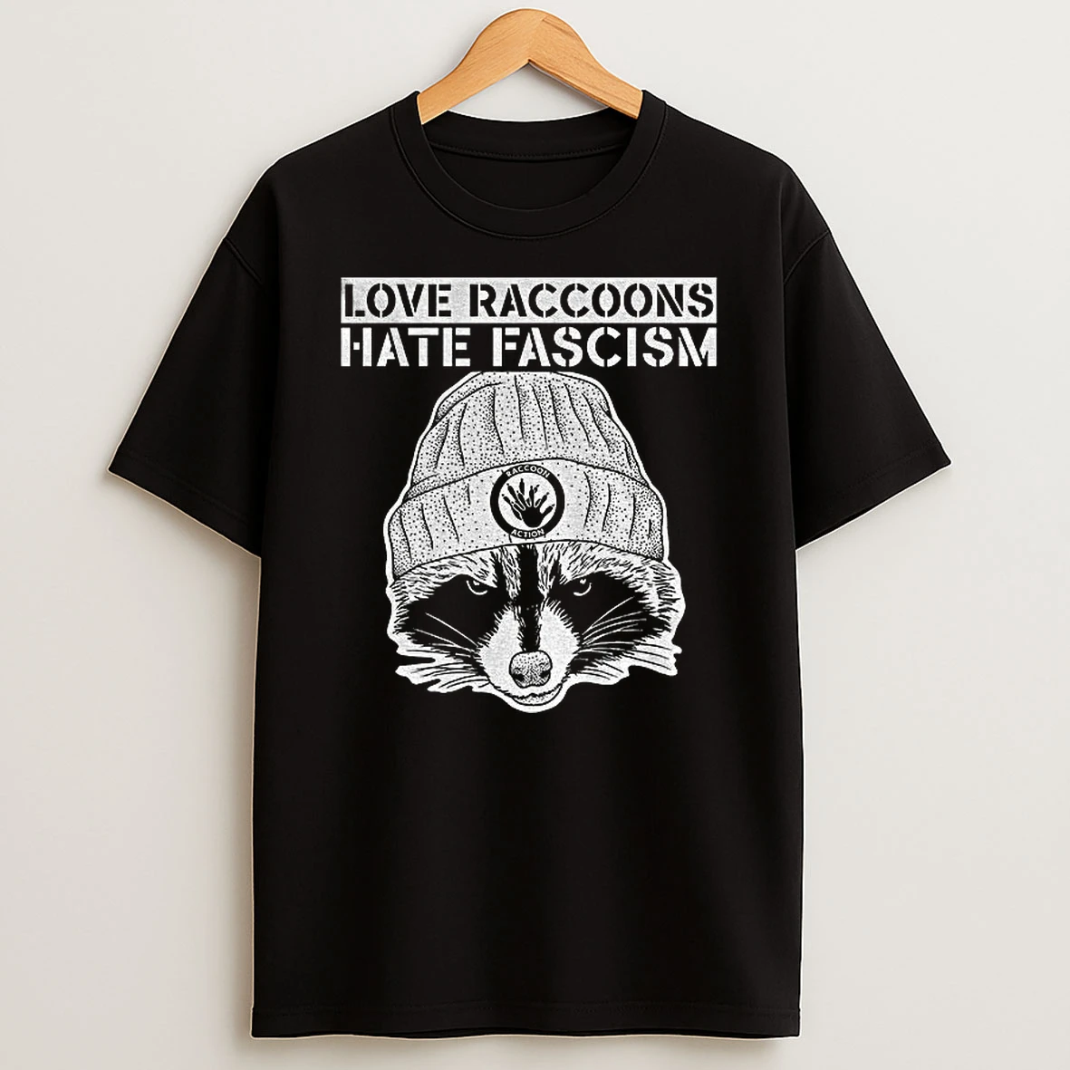 Raccoon Action Love Raccoons Hate Fascism Tshirt Hoodie
