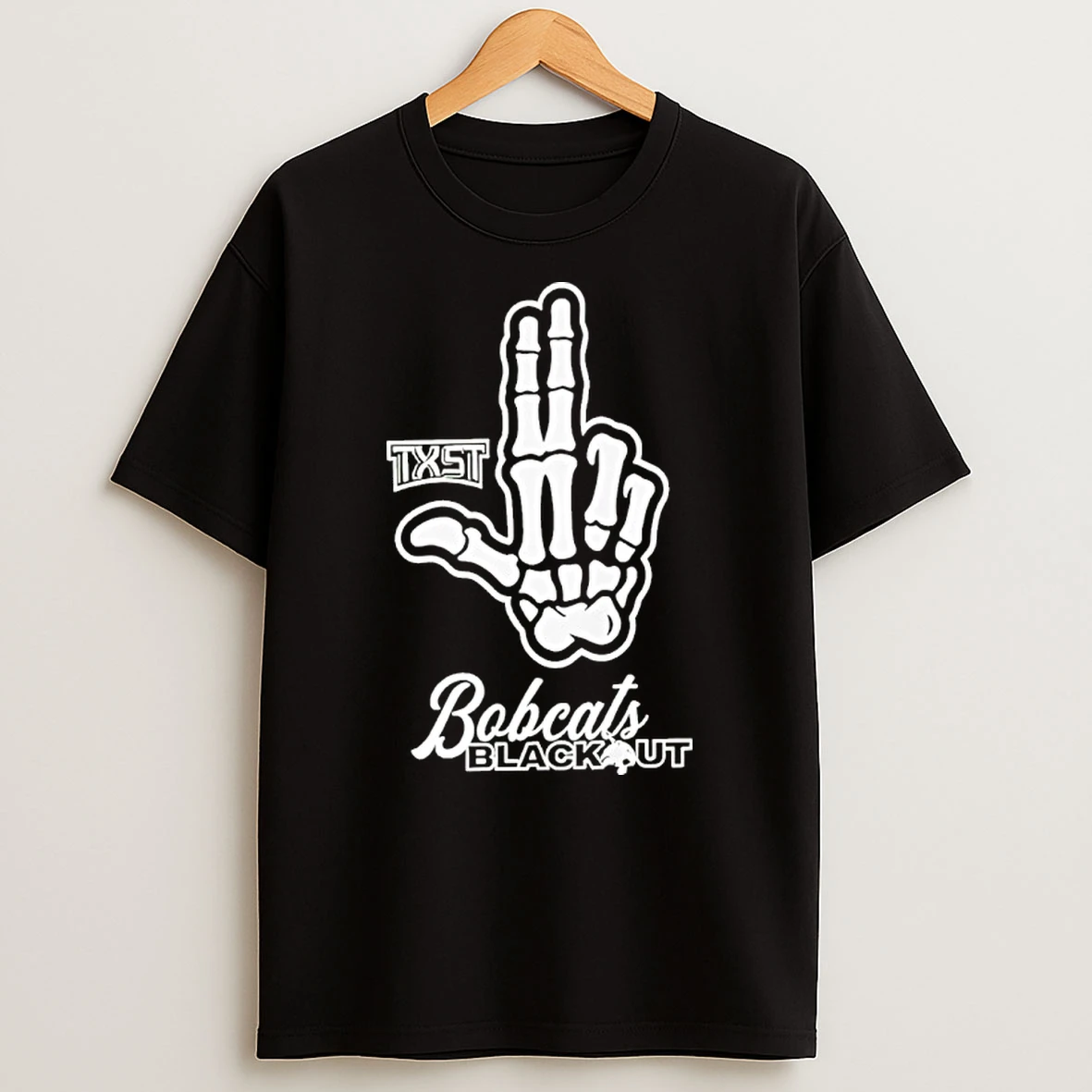 Skeleton Hand Txst Texas State Bobcats Blackout Tshirt Hoodie