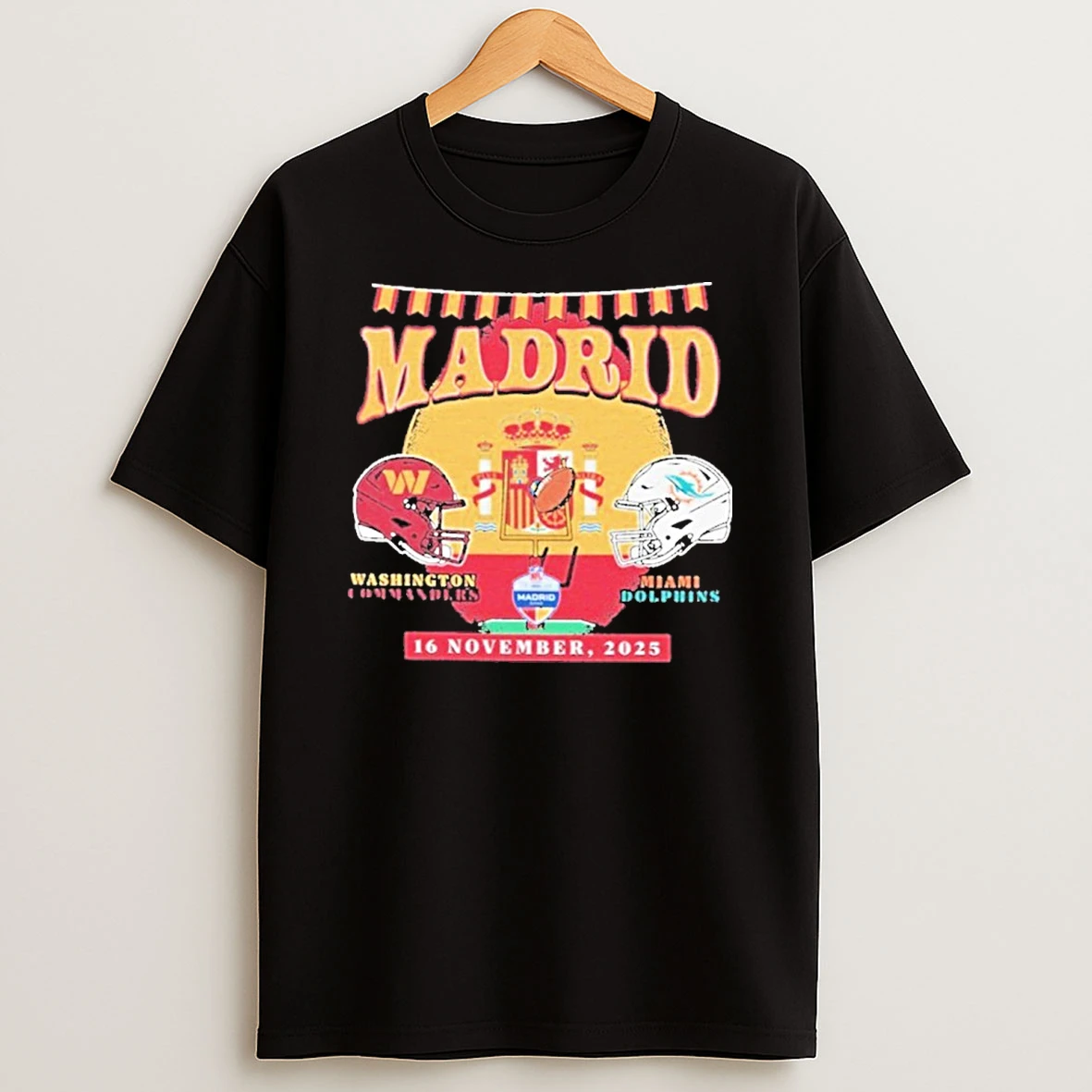 16 November 2025 Washington Commanders Vs Miami Dolphins Nfl Madrid Game Matchup Tshirt Hoodie
