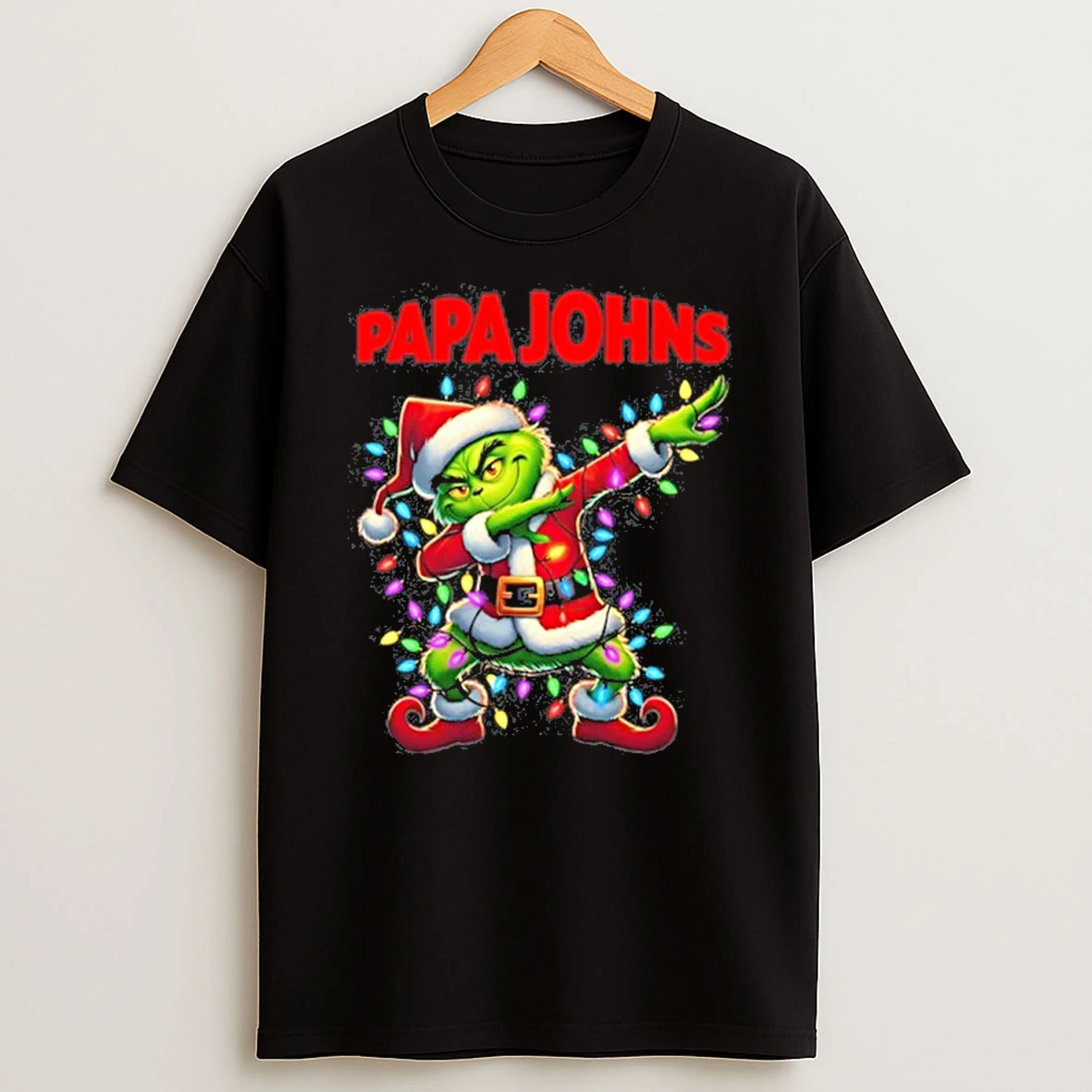 2025 Papa Johns Pizza X Santa Grinch Dabbing Light Tshirt Hoodie
