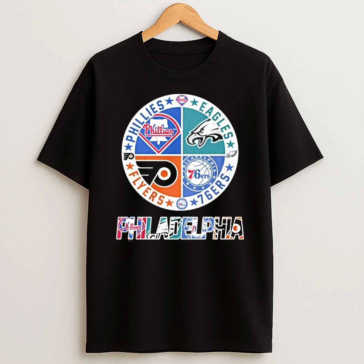 2025 Phillies Eagles 76ers And Flyers Logo Tshirt Hoodie