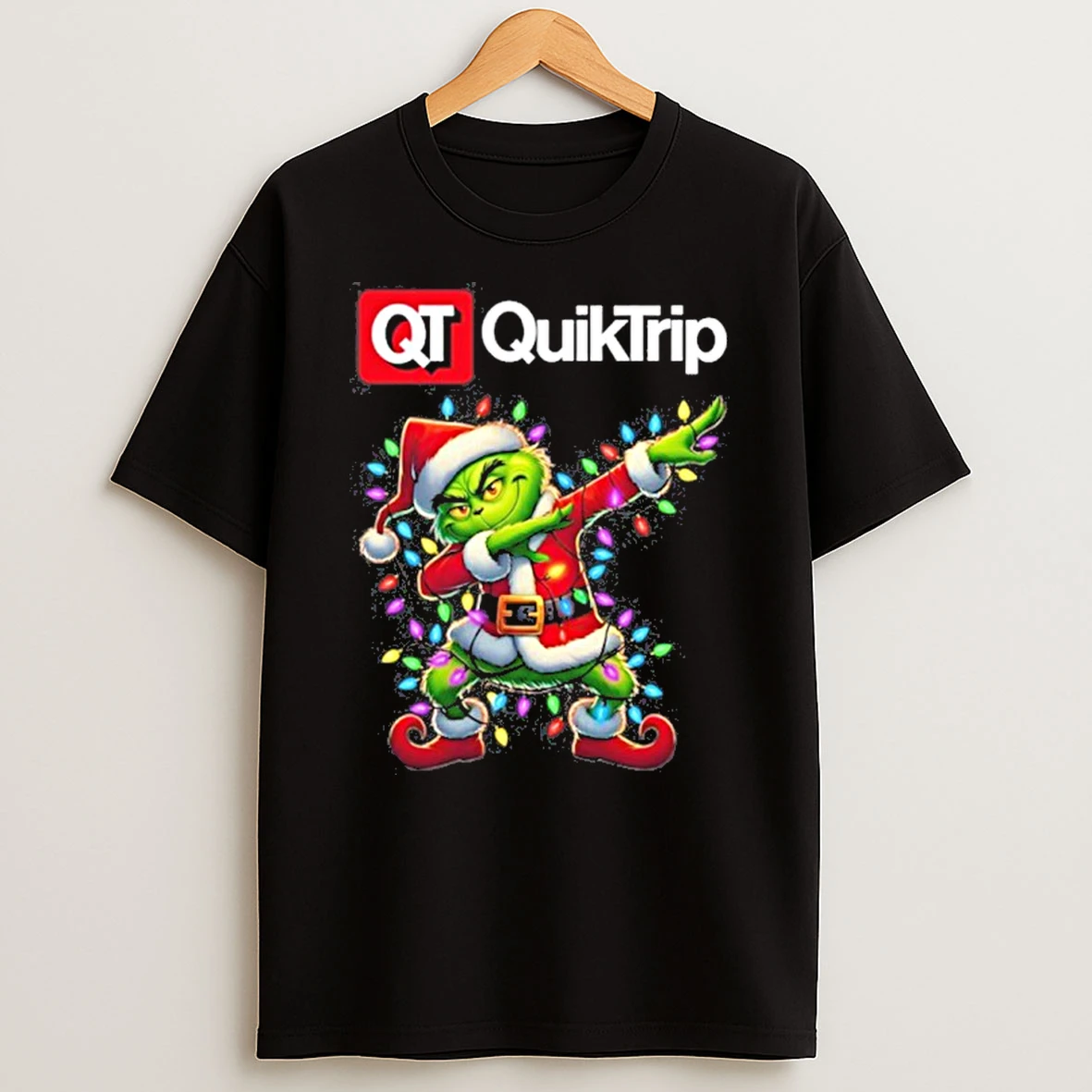2025 Quiktrip X Santa Grinch Dabbing Light Tshirt Hoodie