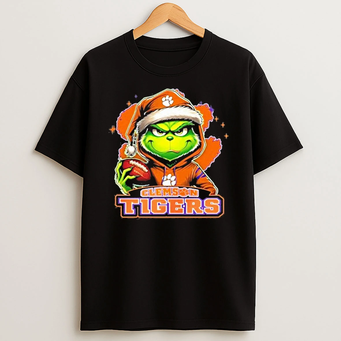 2025 Santa Grinch X Clemson Tigers Logo Baseball Tshirt Hoodie