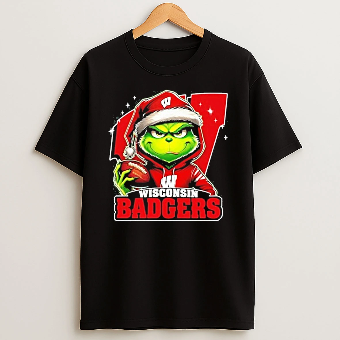 2025 Santa Grinch X Wisconsin Badgers Logo Baseball Tshirt Hoodie