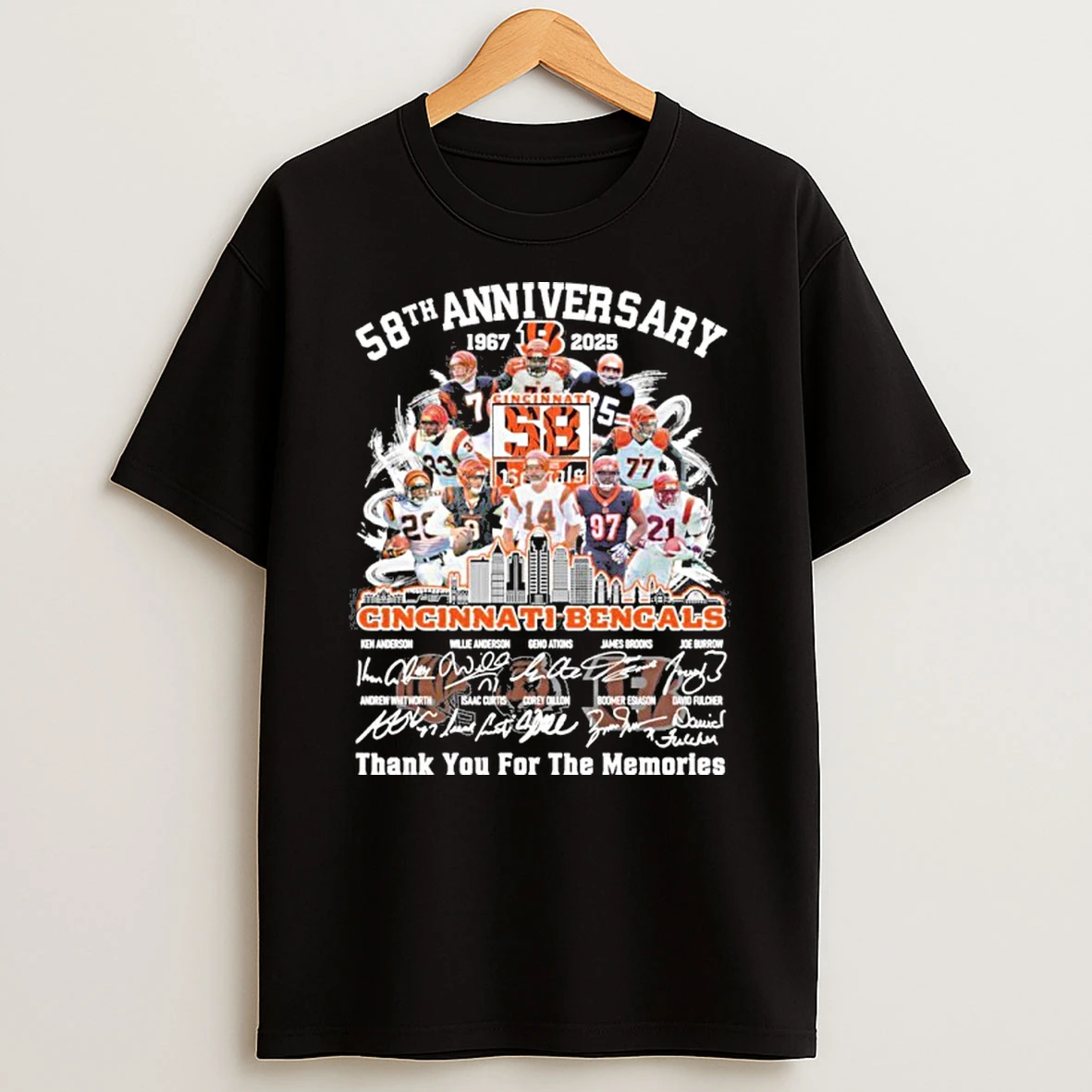 58th Anniversary 1967 2025 Cincinnati Bengals Teams Signatures Tshirt Hoodie