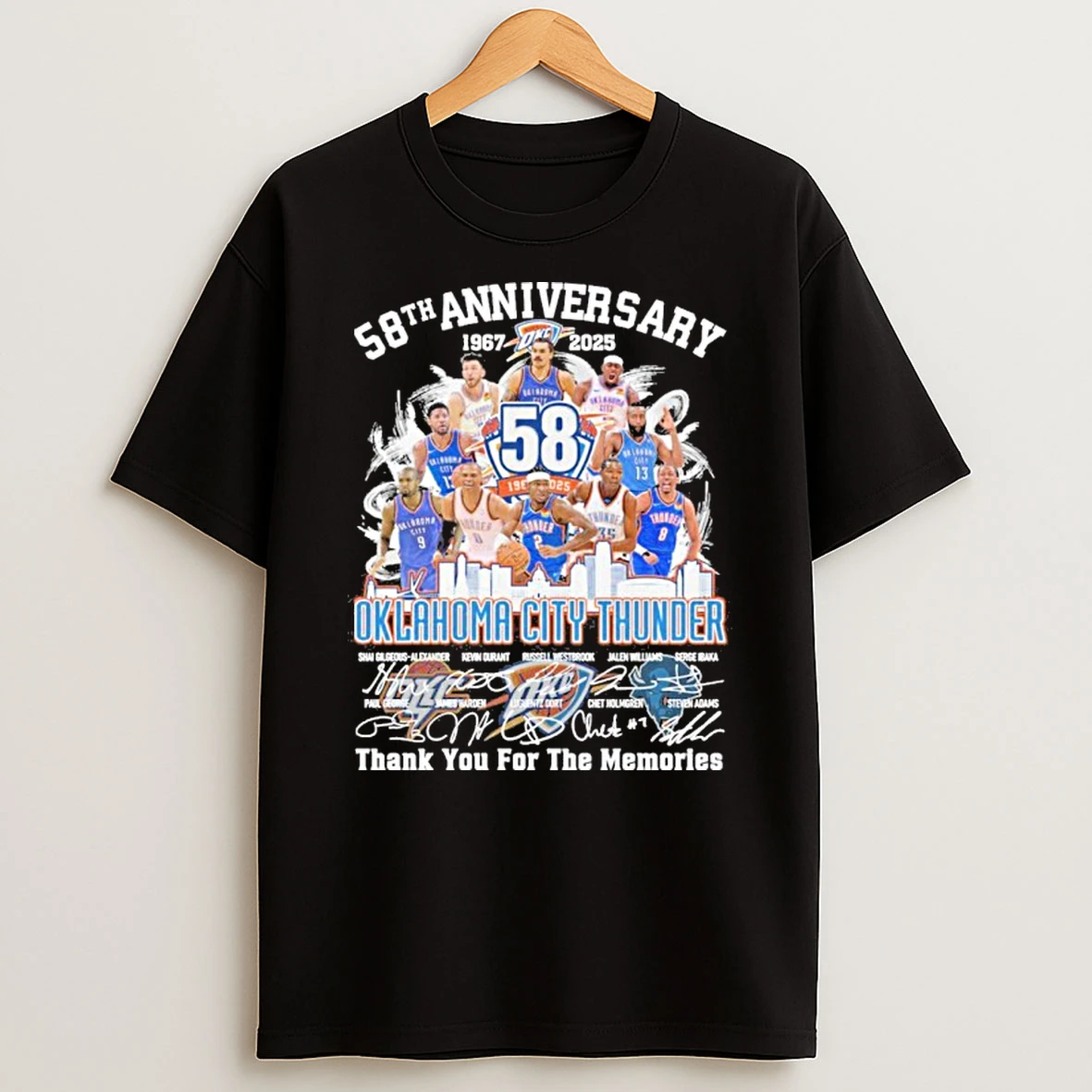 58th Anniversary 1967 2025 Oklahoma City Thunder Teams Signatures Tshirt Hoodie