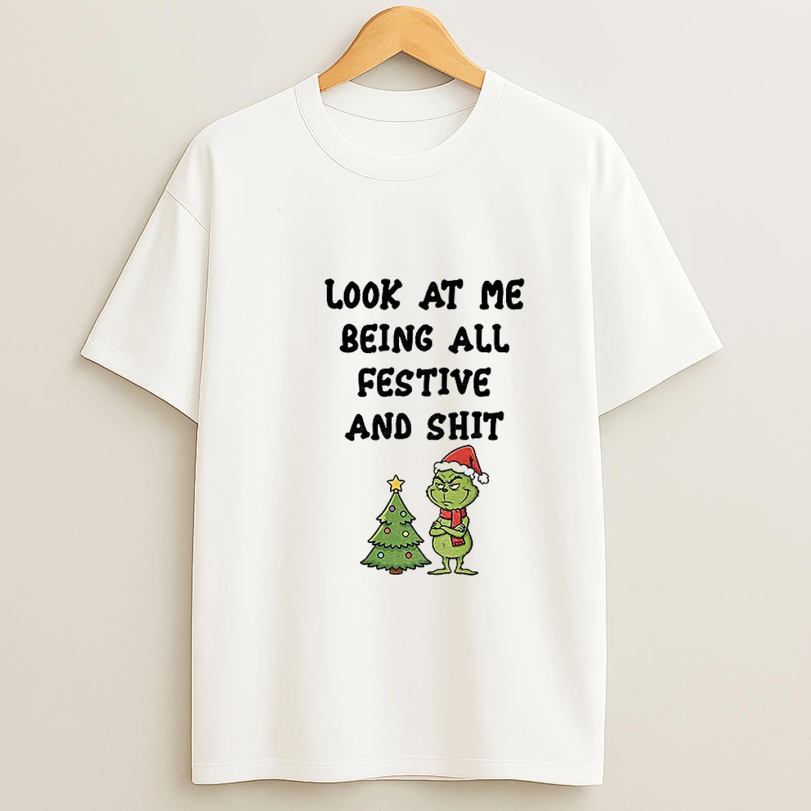 Angry Grinch Christmas Tree Look At Me Being All Festive And Shit Christmas Tshirt Hoodie