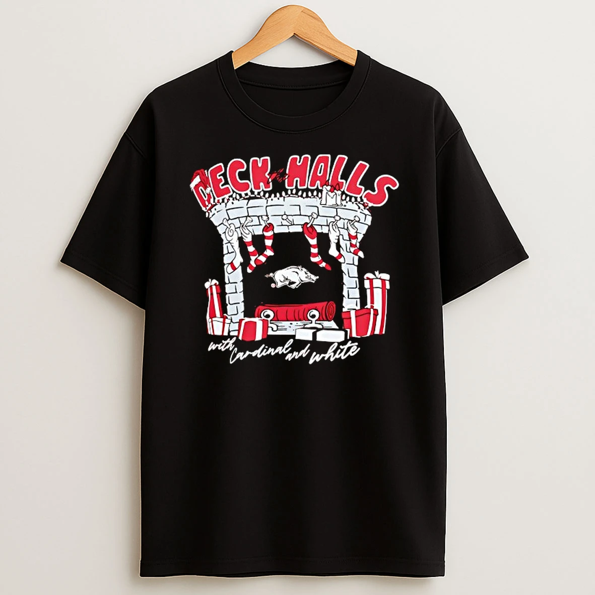 Arkansas Razorbacks Deck The Halls With Cardinal And White Christmas Tshirt Hoodie