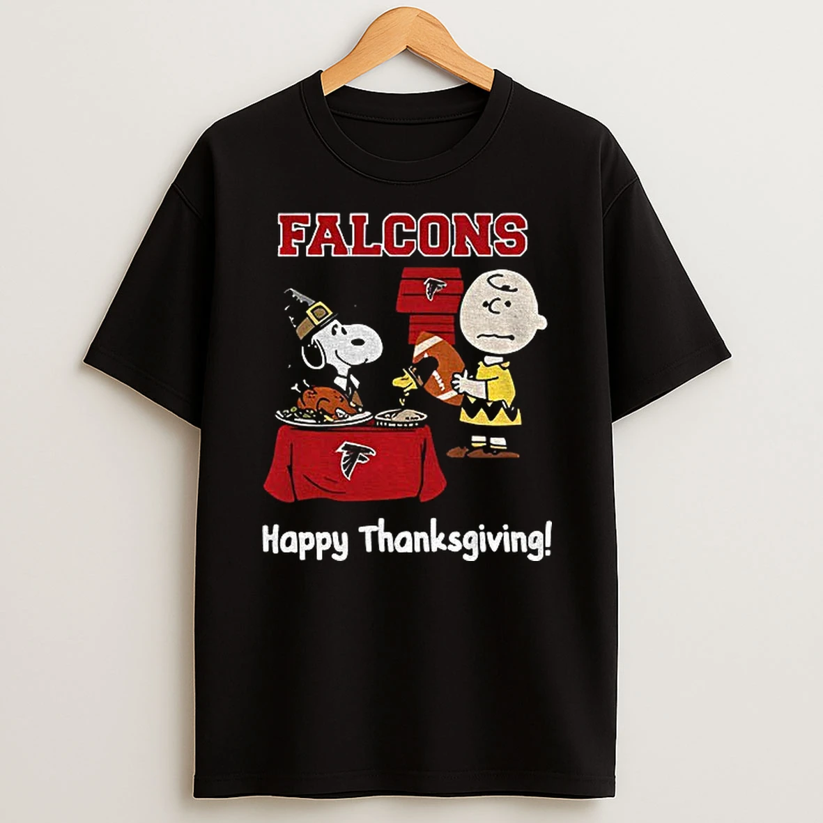 Atlanta Falcons Thanksgiving With Snoopy And Charlie Brown Nfl Tshirt Hoodie