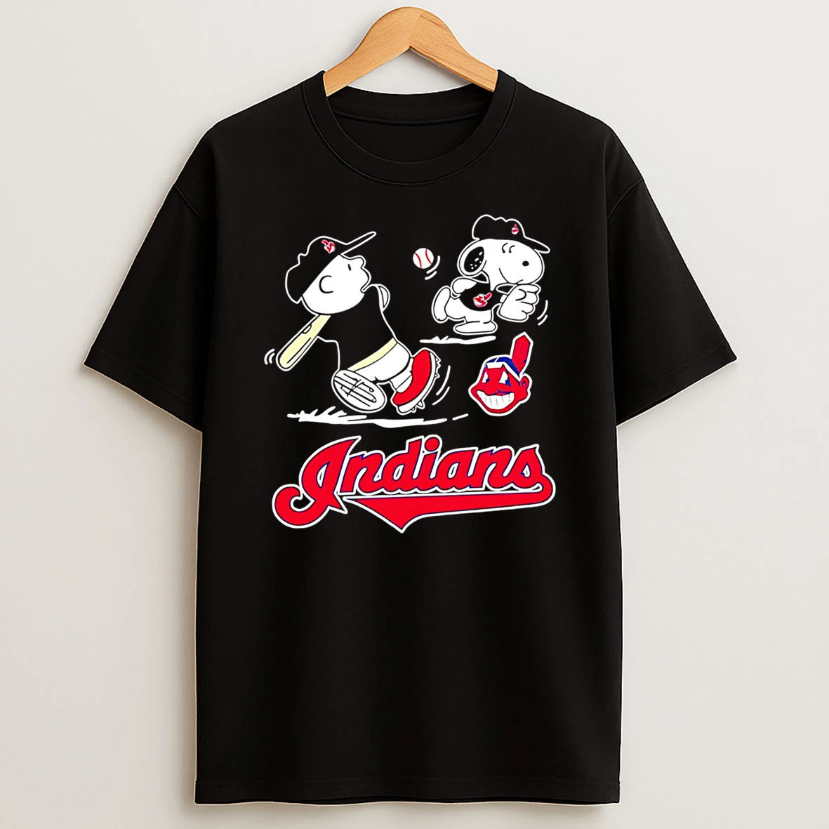 Awesome Peanuts Charlie Brown And Snoopy Playing Baseball Cleveland Indians Tshirt Hoodie