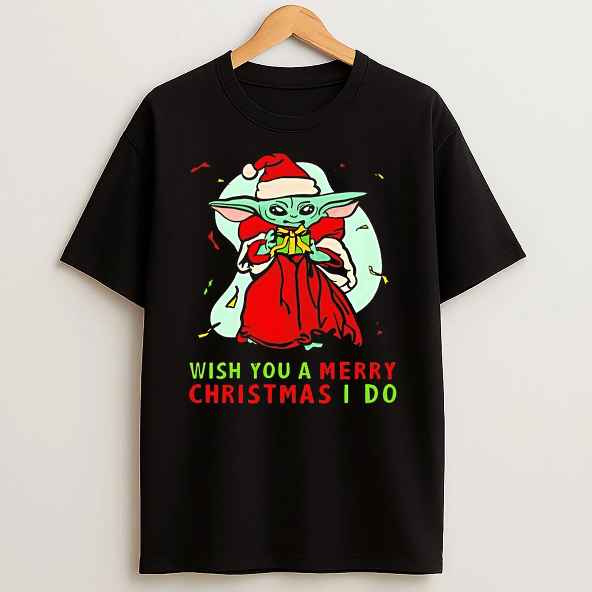 Baby Yoda Santa Hat Wish You A Merry Christmas I Do Tshirt Hoodie
