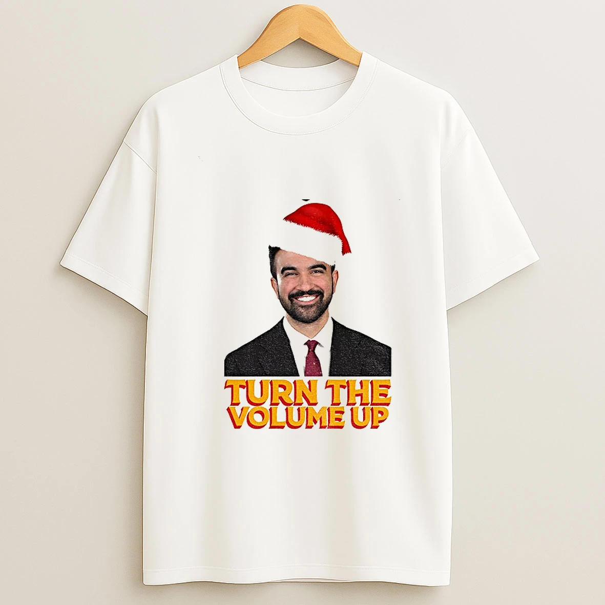 Bg3jz2yf Zohran Mamdani Santa Hat Turn The Volume Up 2025 Nyc Christmas Tshirt Hoodie
