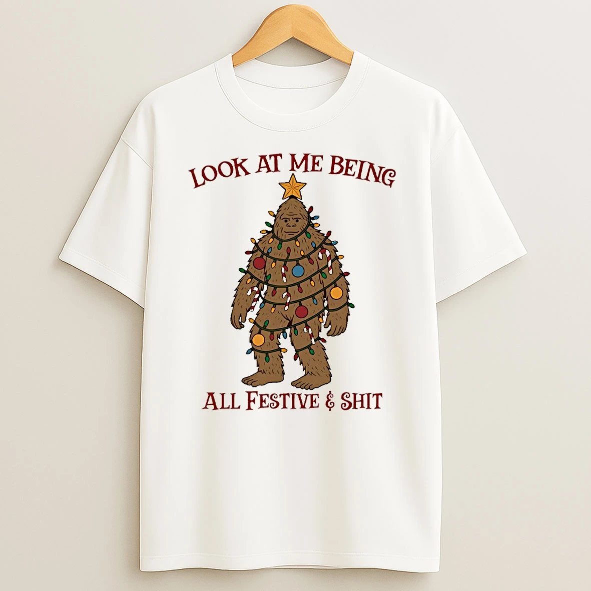 Bigfoot Christmas Tree Look At Me Being All Festive Merry Christmas Tshirt Hoodie