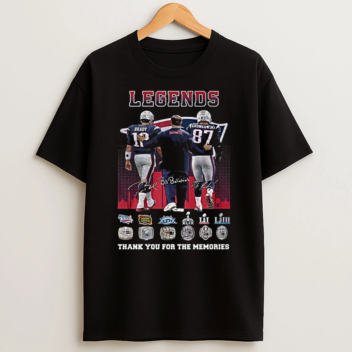 Bill Belichick Tom Brady Rob Gronkowski New England Patriots Legend Thank You For The Memories Signatures Png Tshirt Hoodie