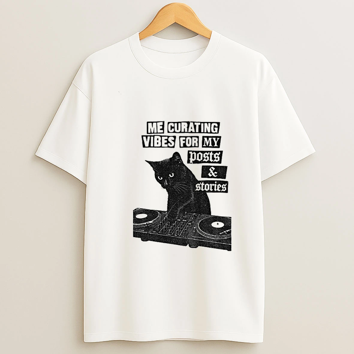 Black Cat Dj Me Curating Vibes For My Posts And Stories Vintage Tshirt Hoodie