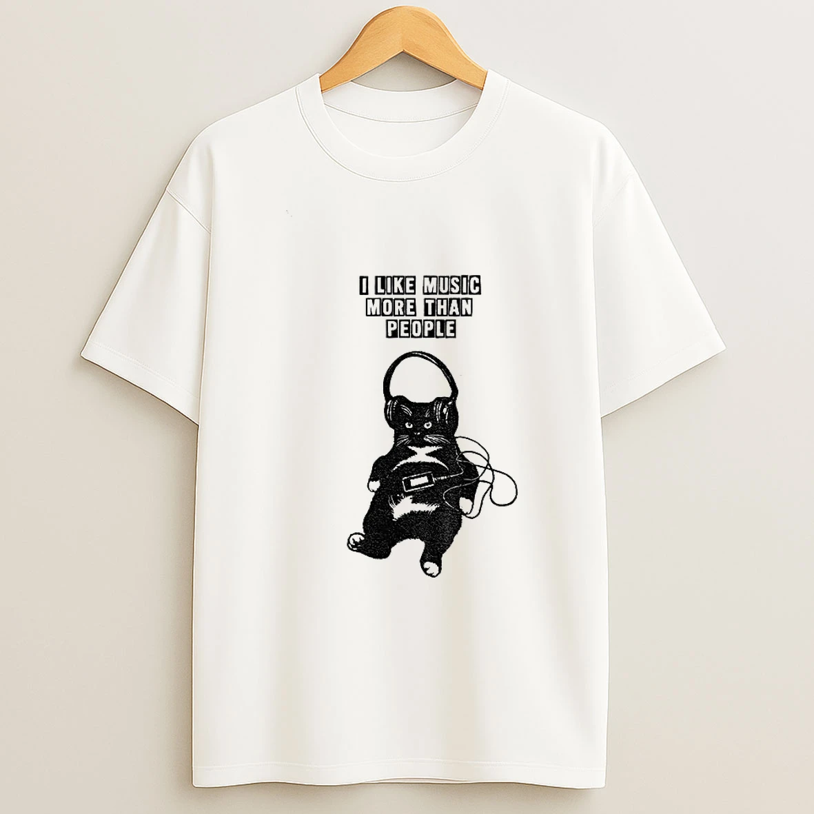Black Cat I Like Music More Than People Tshirt Hoodie