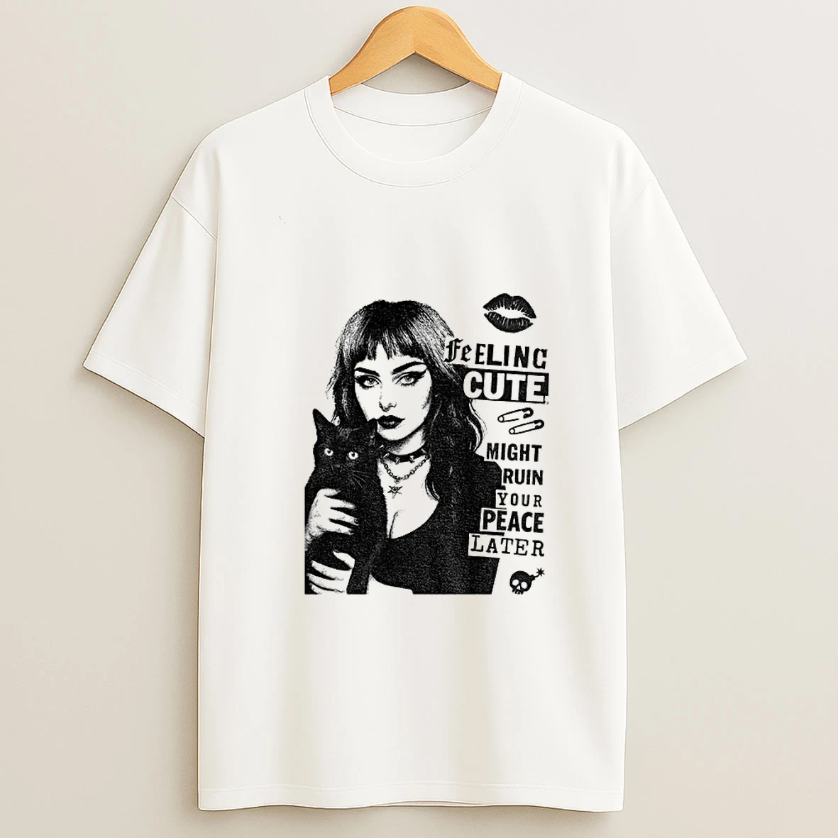 Black Cat Feeling Cute Might Ruin Your Peace Later Vintage Tshirt Hoodie