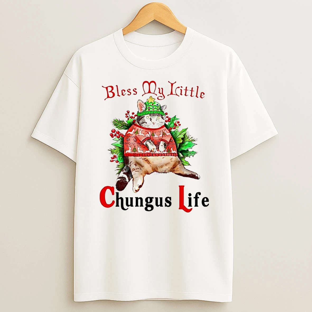 Bless My Little Chungus Life Christmas Cat Circle Tshirt Hoodie