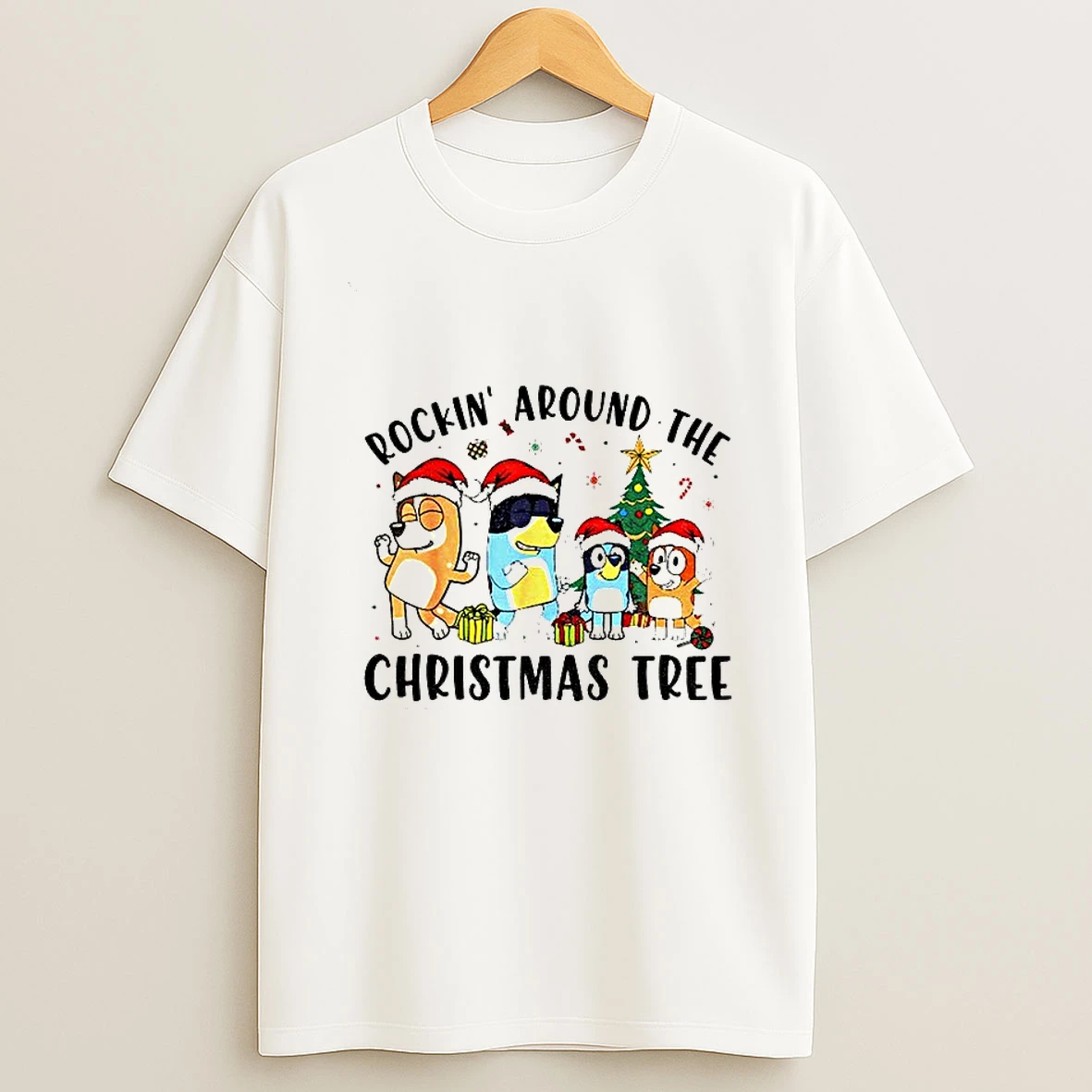 Bluey Family Rockin Around The Christmas Tree Tshirt Hoodie