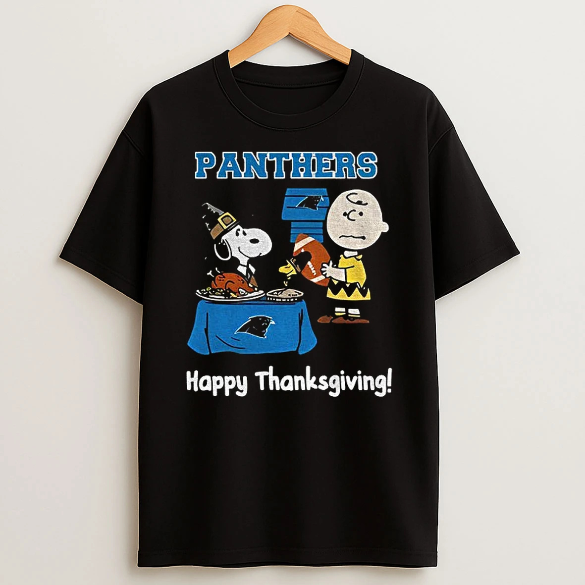 Carolina Panthers Thanksgiving With Snoopy And Charlie Brown Nfl Tshirt Hoodie