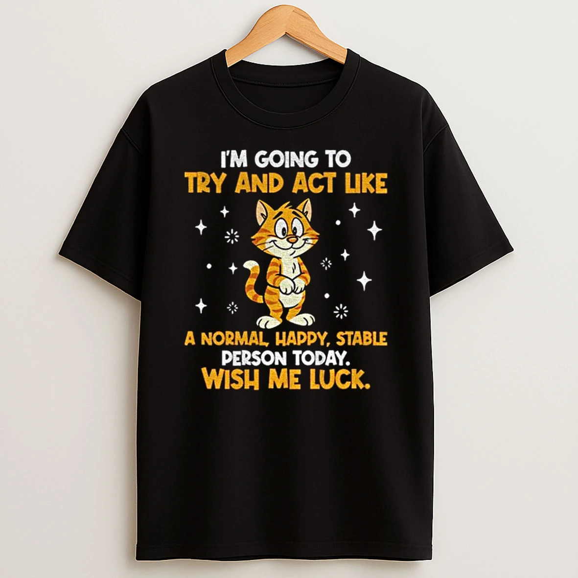 Cat Im Going To Try And Act Like A Normal Happy Stable Person Today Wish Me Luck Tshirt Hoodie