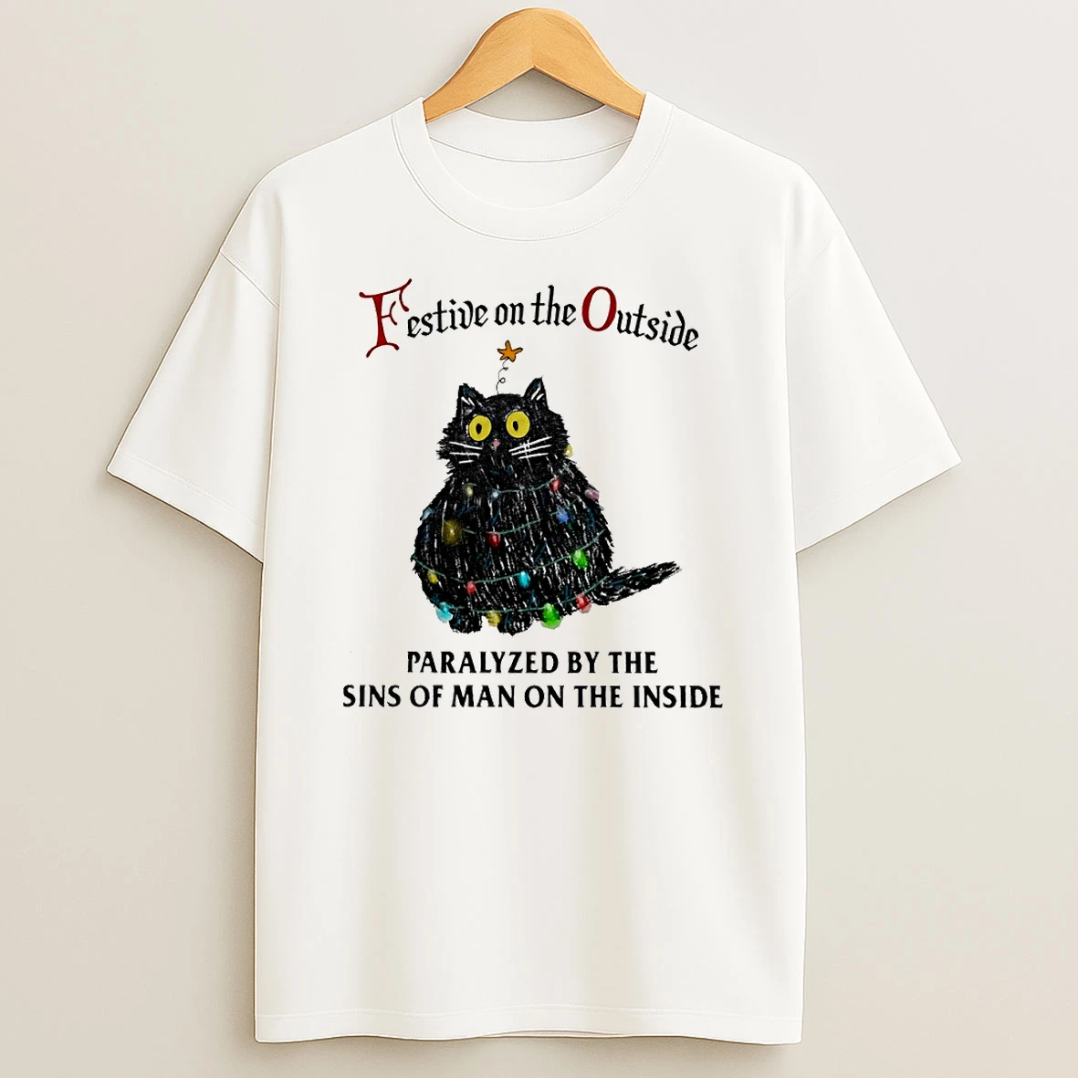 Cat Festive On The Outside Paralyzed By The Sins Of Man On The Inside Circle Tshirt Hoodie