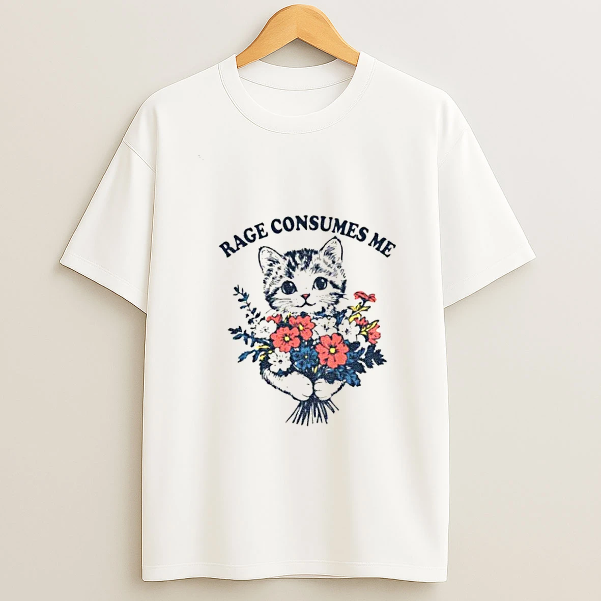 Cat Holding Flower Rage Consumes Me Vintage Tshirt Hoodie
