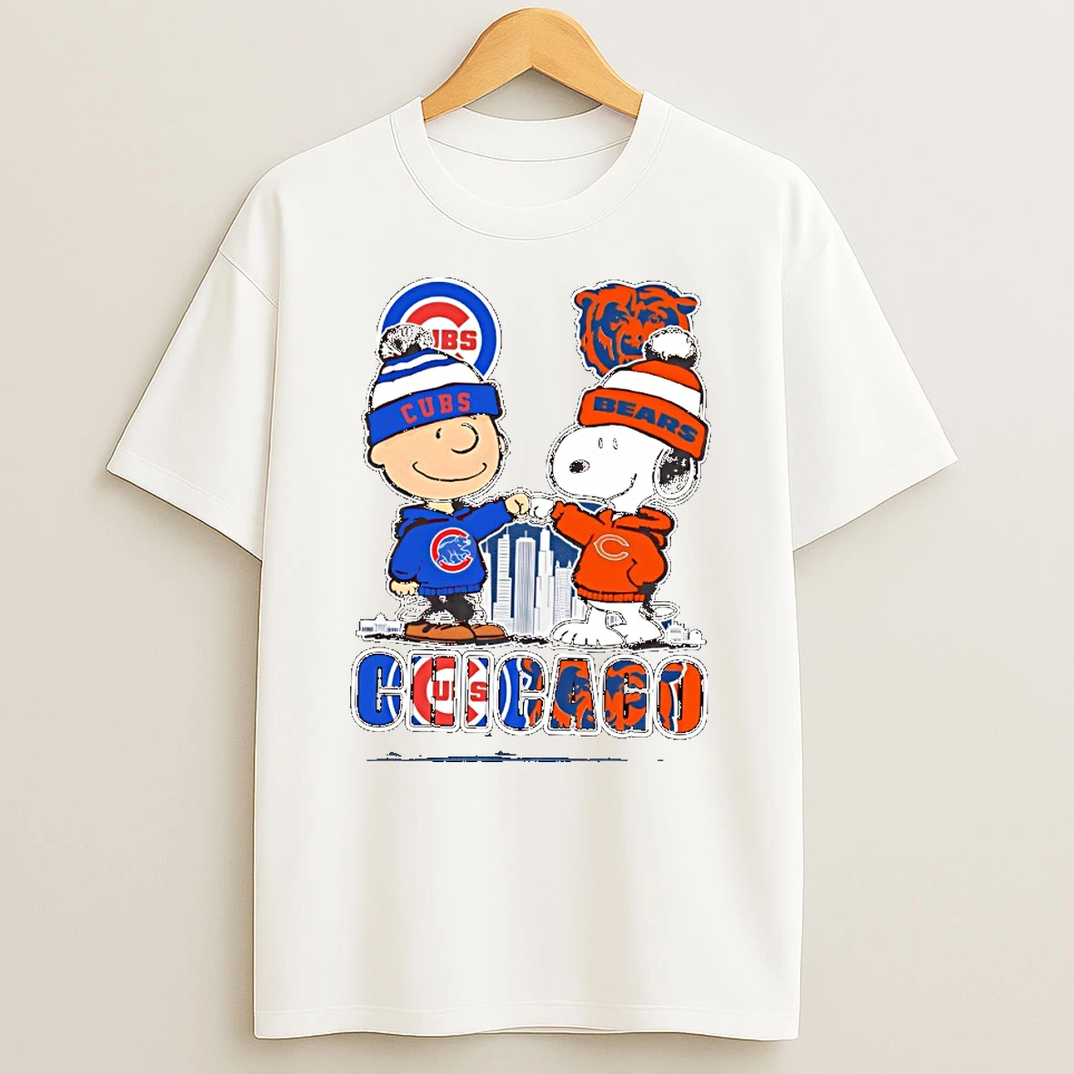 Charlie Brown Snoopy Wearing Chicago Cubs Chicago Bears Apparel Tshirt Hoodie