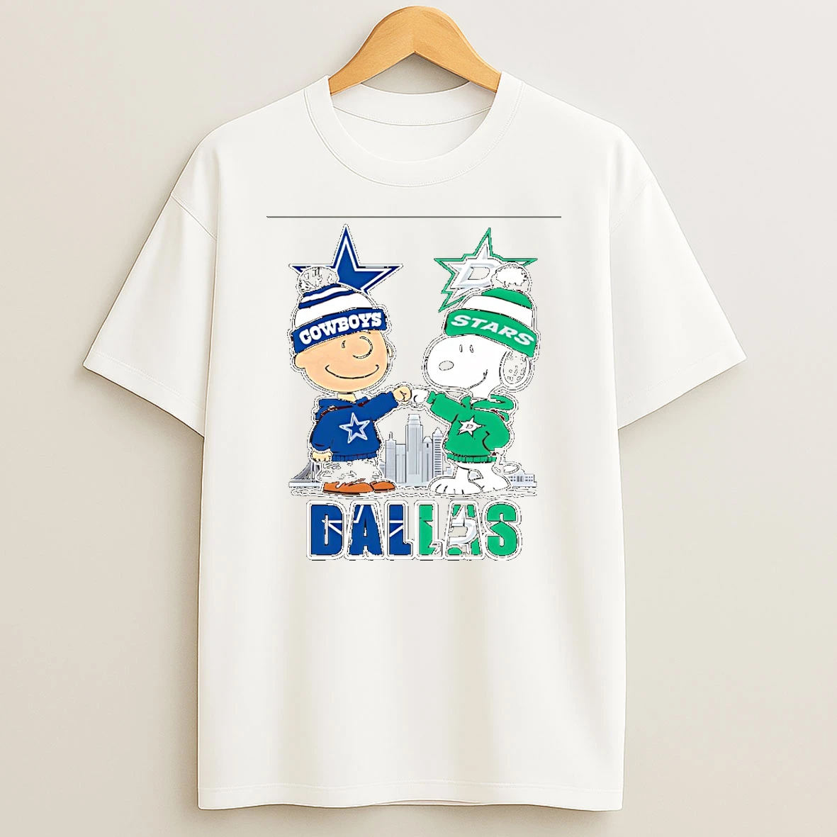 Charlie Brown Snoopy Wearing Dallas Cowboys Dallas Stars Apparel Tshirt Hoodie